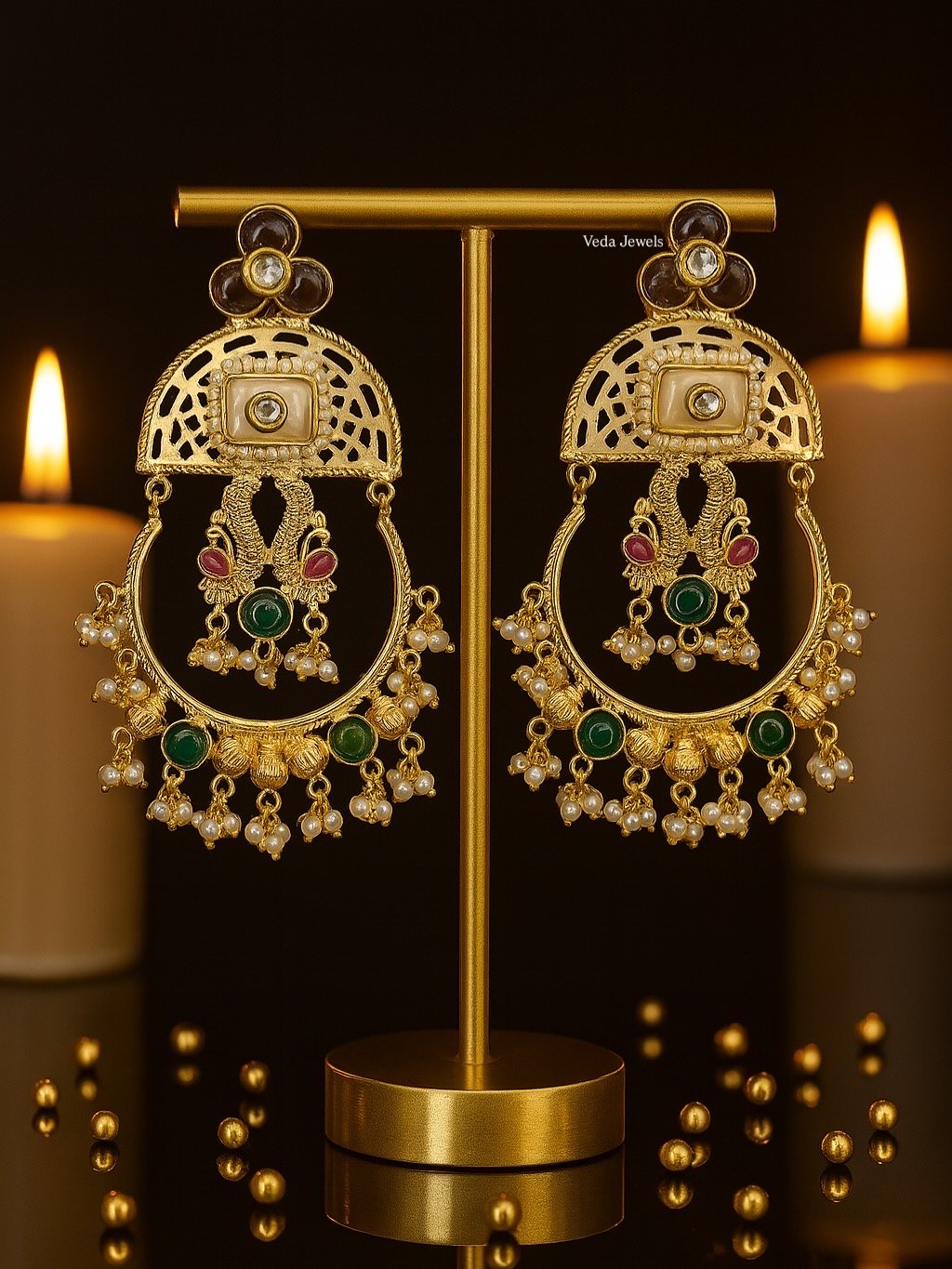 Antique Gold Peacock Kashmiri Earrings