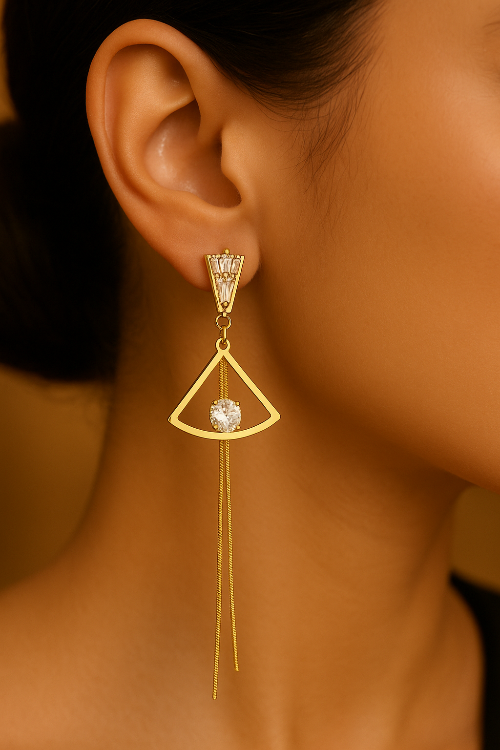 Geometric Gold Dangler Earrings - Image 2