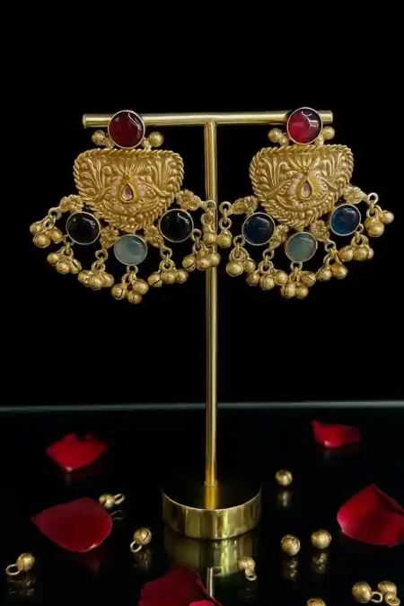Royal Antique Kashmiri Jhumka with Multicolor Beads