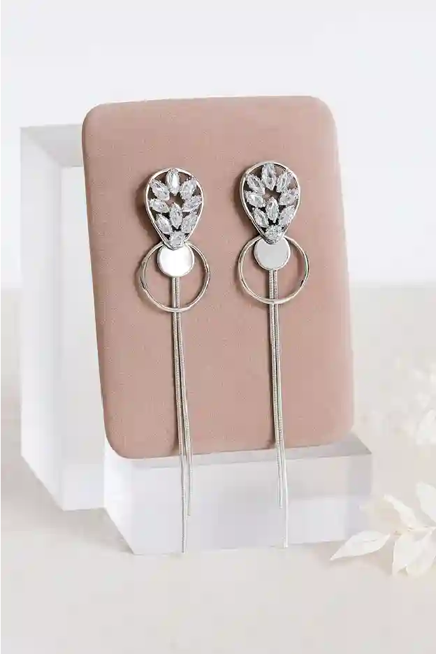 Silver Long Partywear Earrings