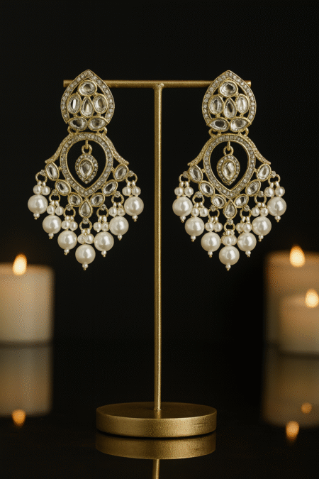 Safed Pearl Kundan Chandbalis