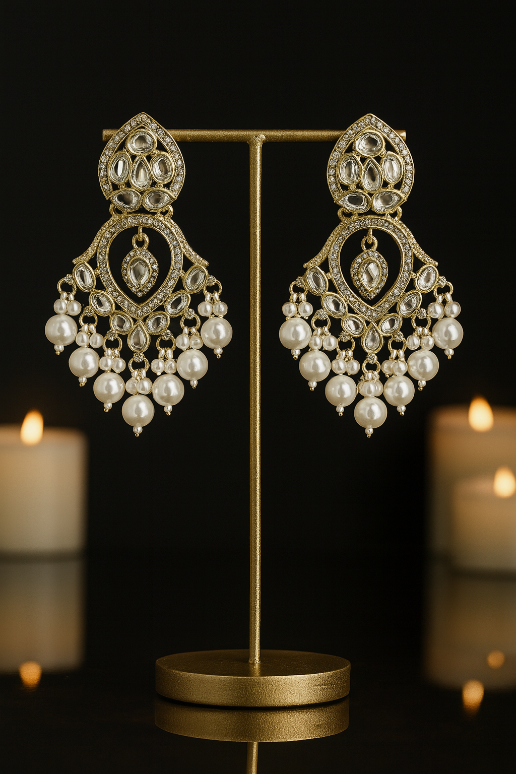 Safed Pearl Kundan Chandbalis