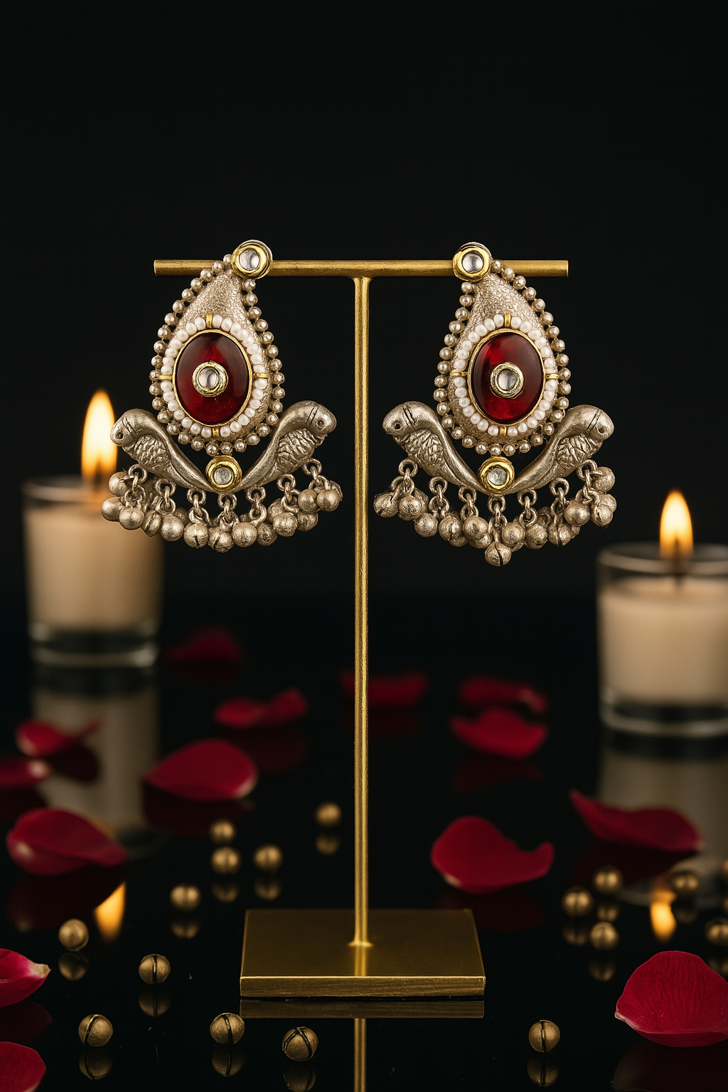 Rajsi Ruby Parindey – Antique Silver Earrings