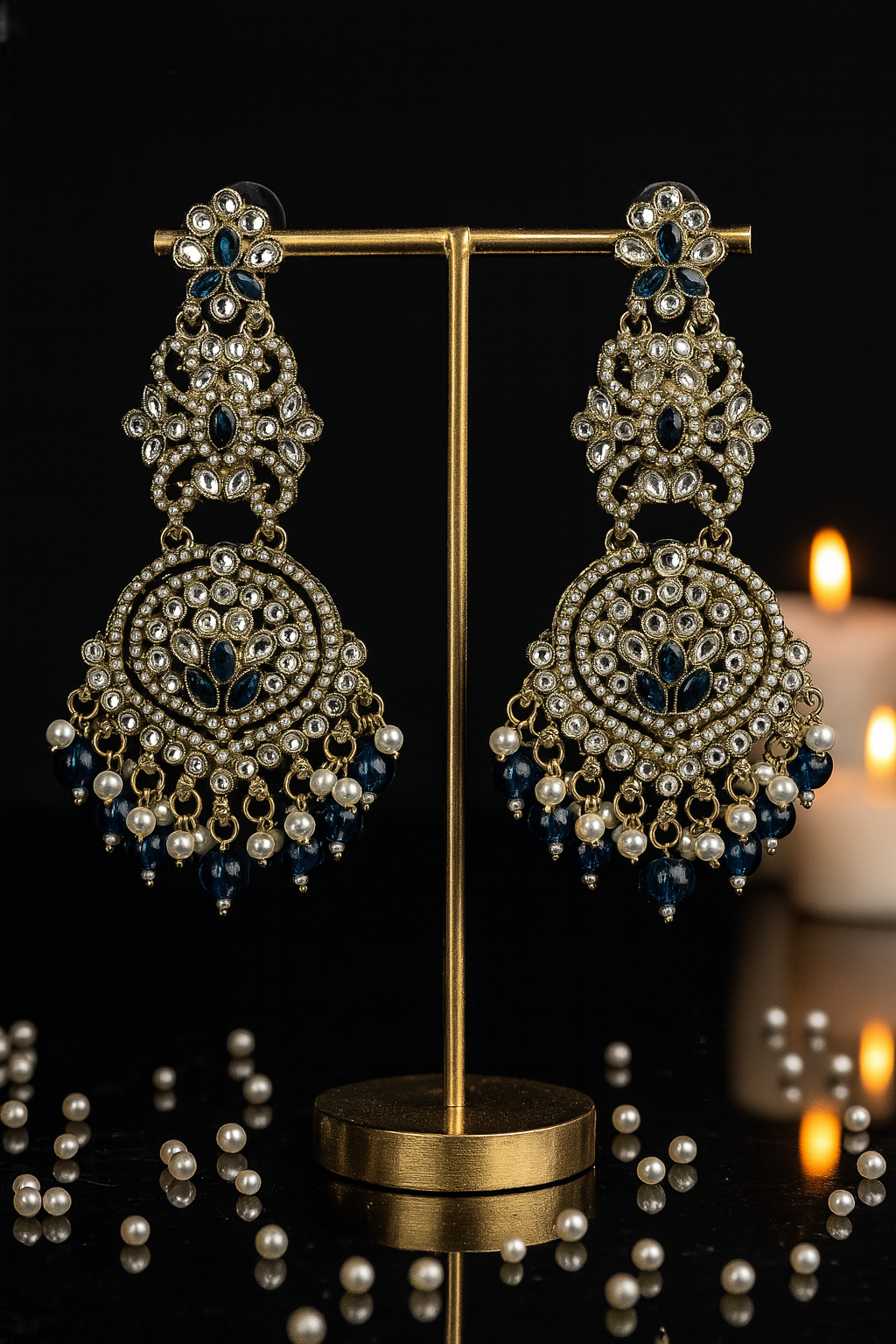 Noornavya Royal Blue Kundan Chandbaalis