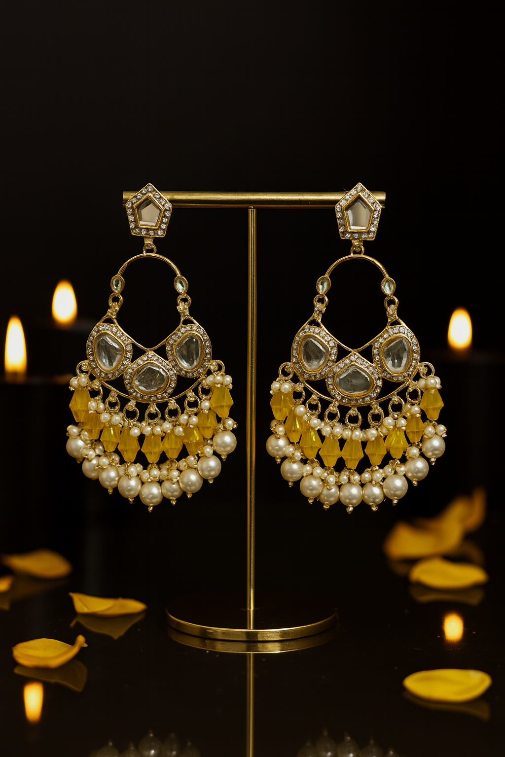 Zahra Yellow Kundan Chandbali Earrings