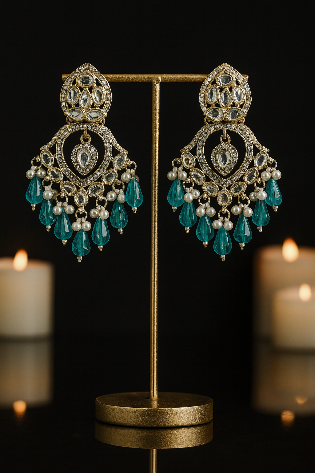Turquoise Teardrop Kundan Chandbali