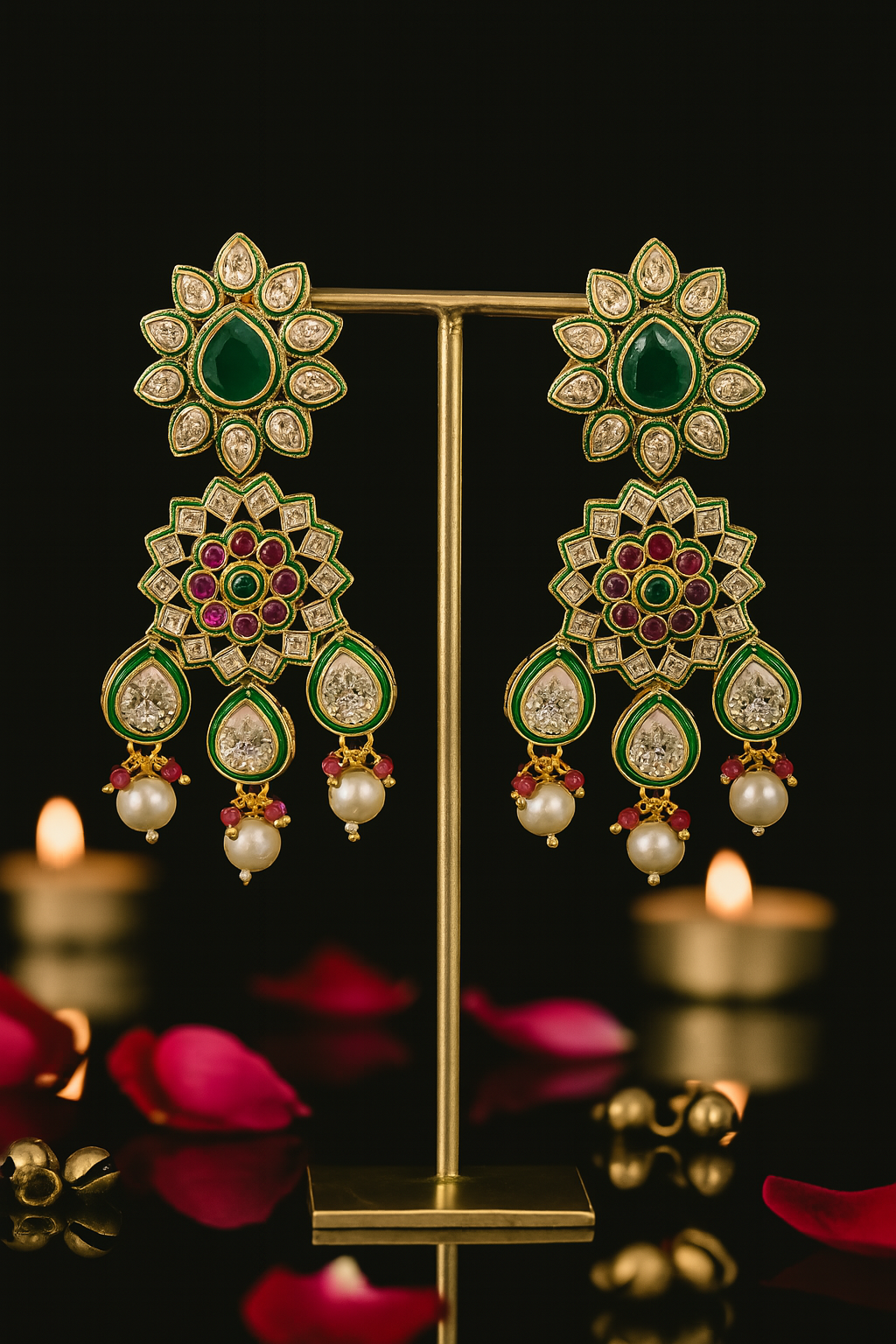 Alia Kundan Emerald Ruby Earrings