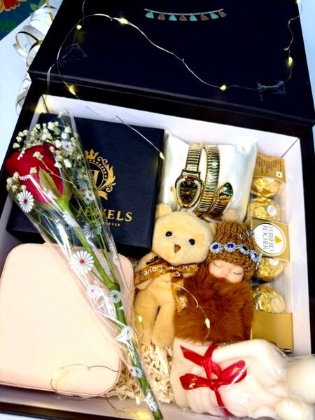 Luxury Birthday Jewellery Gift Hamper for Women with Rose Teddy Wallet and Chocolates