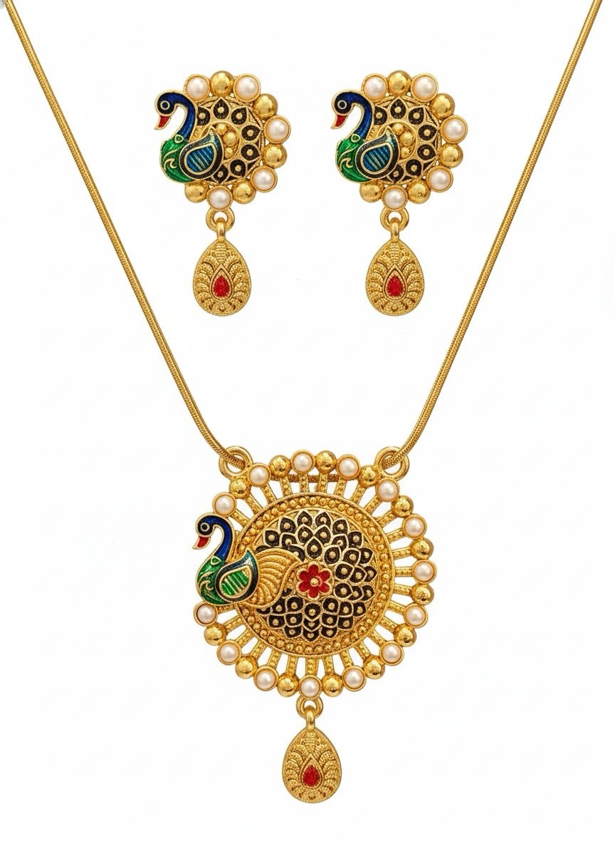 Enamel Peacock Necklace Set