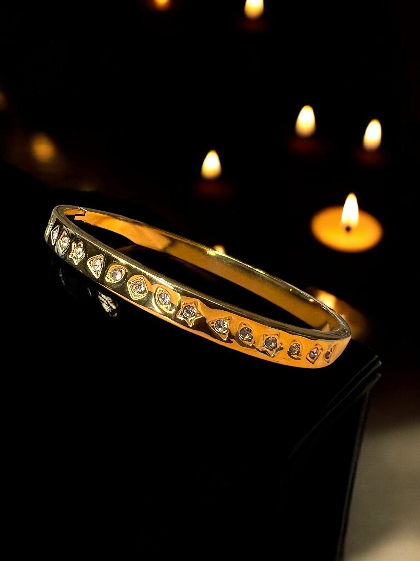 Diamond Groove Anti Tarnish Gold Plated Bracelet - Image 2