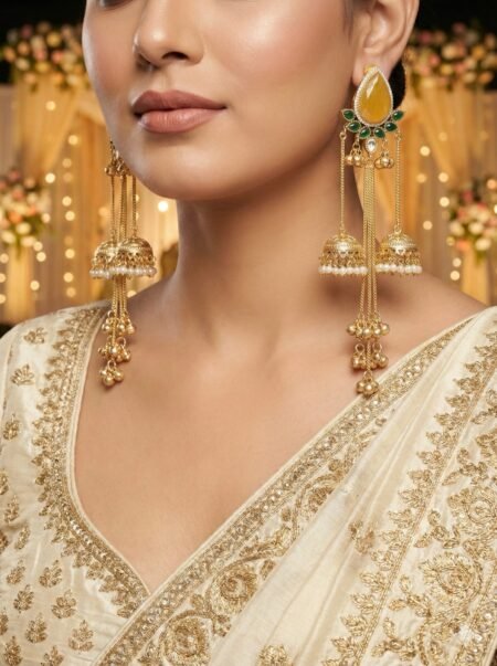 Kashmiri Matte Gold Pearl Drop Jhumka Earrings