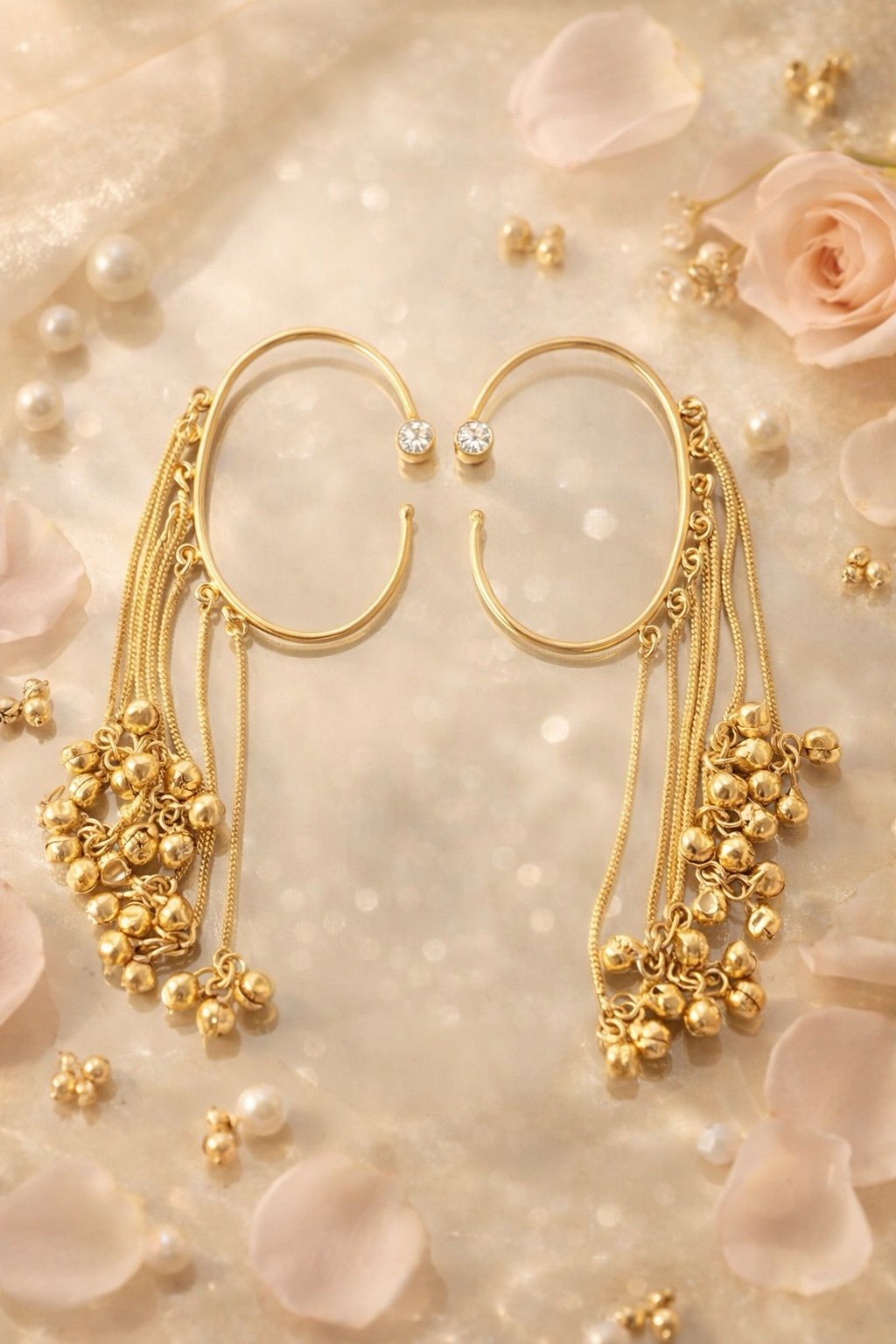 Golden Cascade Chain Ear Cuff Earrings - Image 3