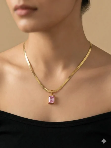 pink solitaire gold pendant necklace
