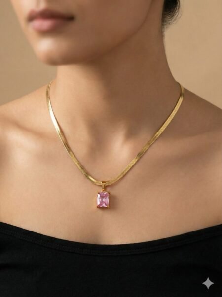 pink solitaire gold pendant necklace