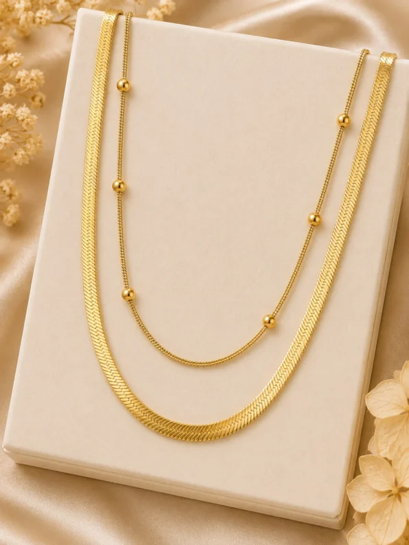 double layer gold chain necklace for women in modern layered design