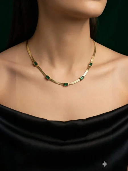 emerald green gold necklace for women with stone detailing