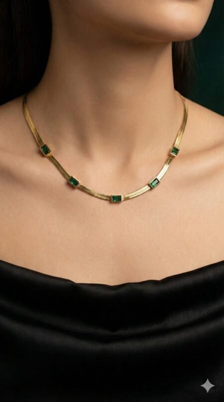 emerald green gold necklace for women with stone detailing