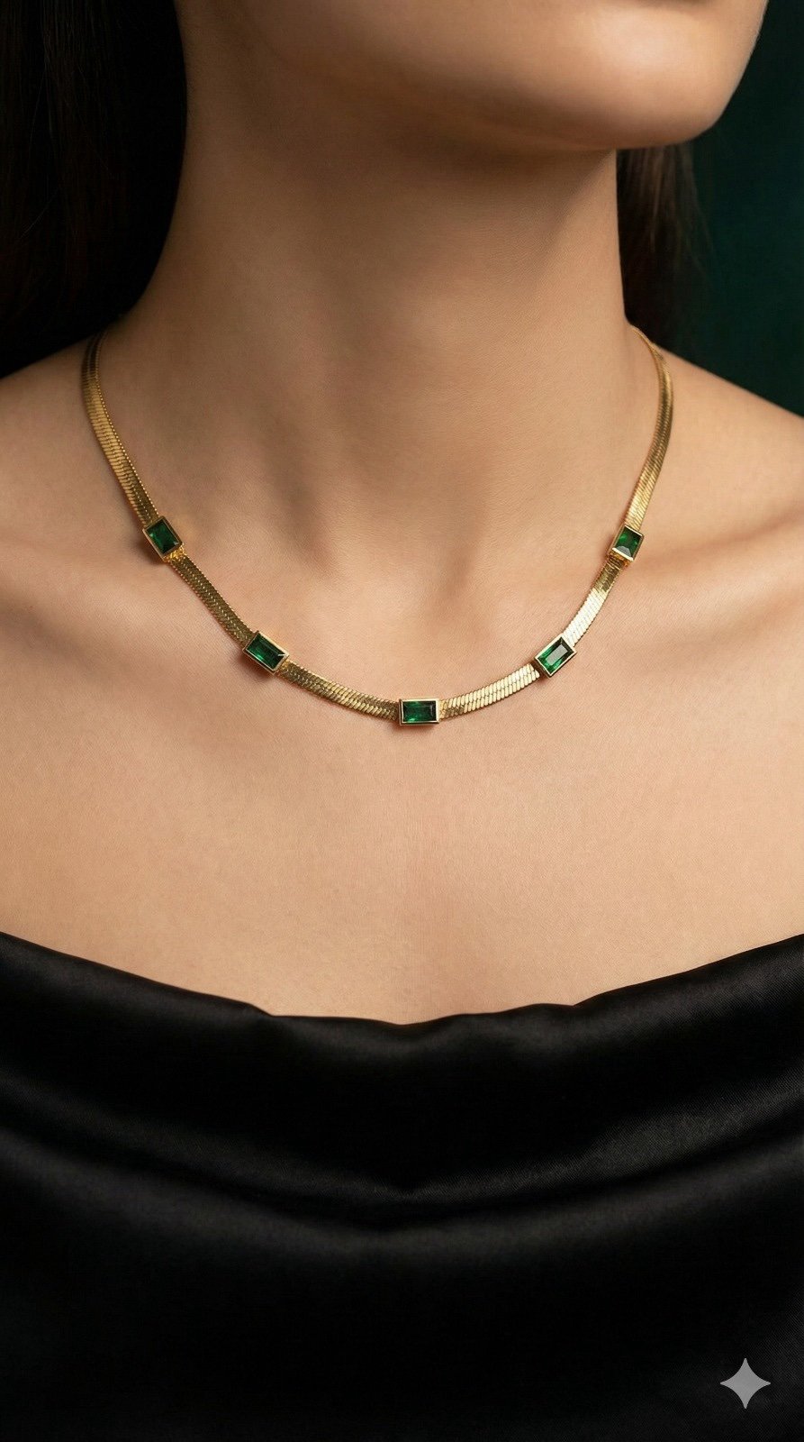 emerald green gold necklace for women with stone detailing