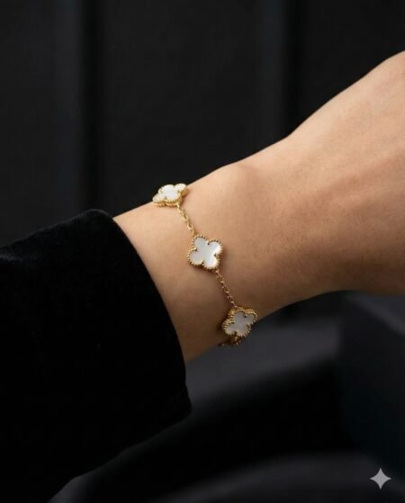 White Clover Charm Gold Bracelet