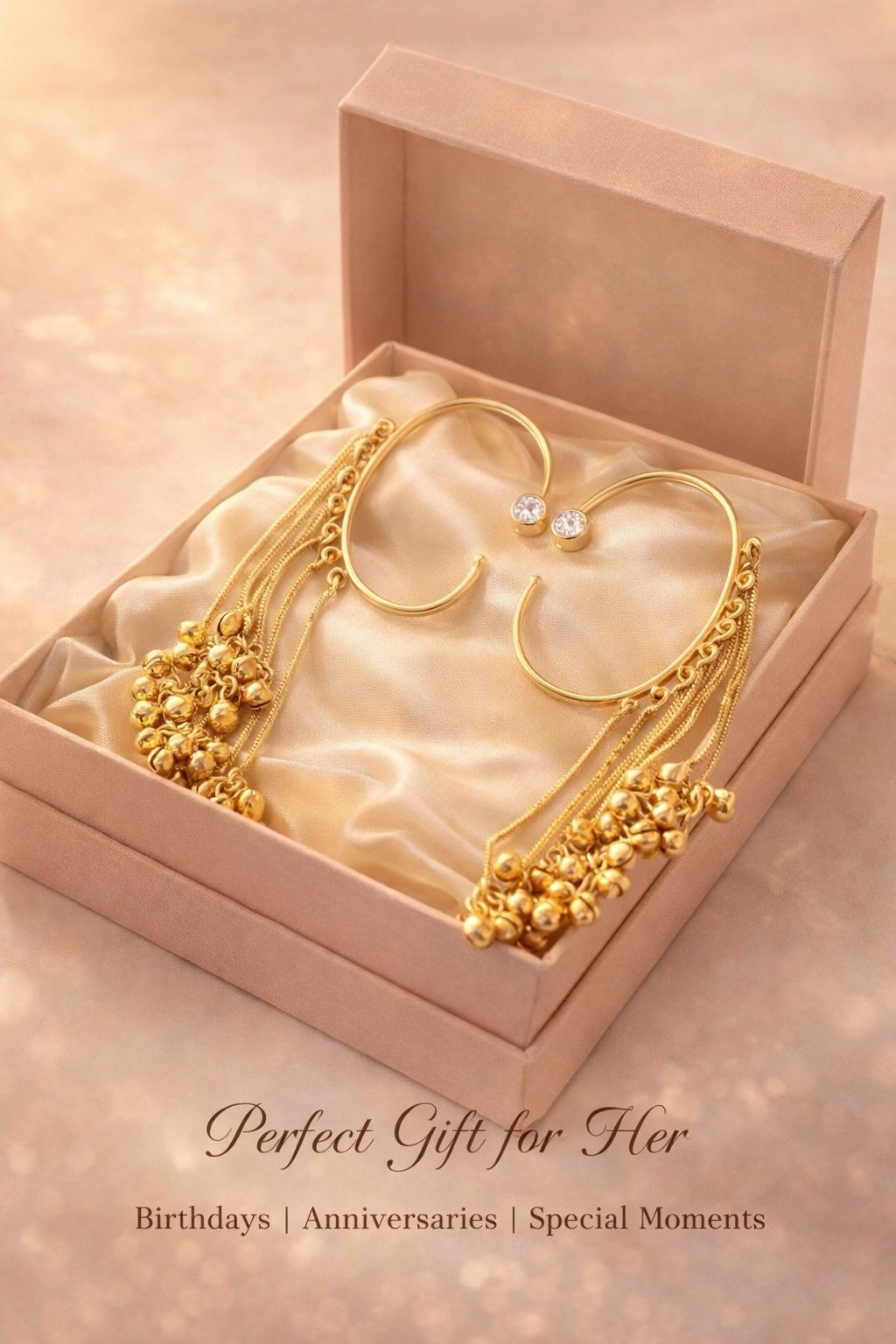 Golden Cascade Chain Ear Cuff Earrings - Image 2