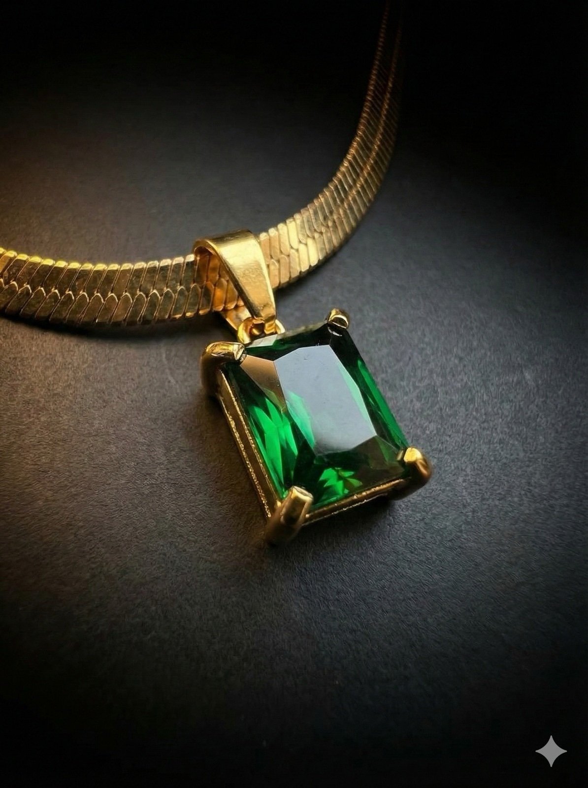 Elegant Emerald Green Stone Gold Pendant Necklace for Women | Anti Tarnish - Image 4