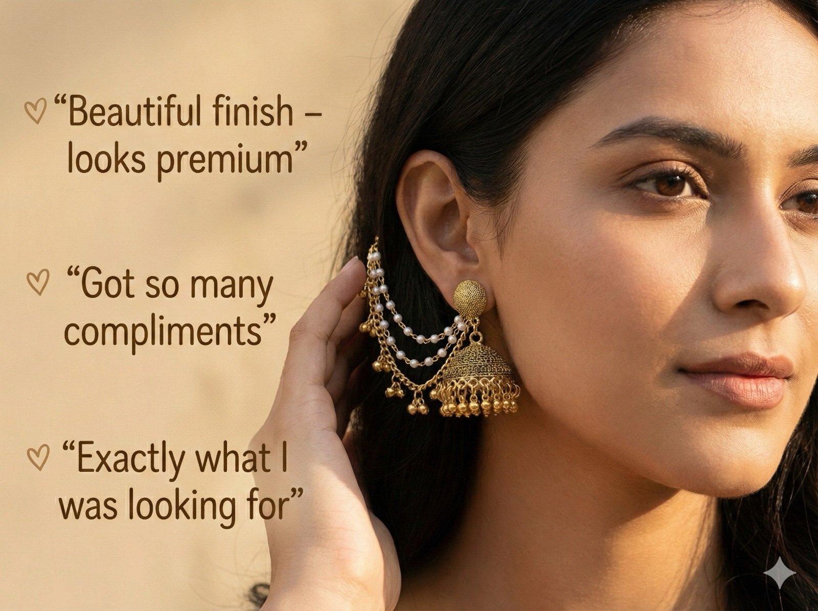 Royal Pearl Layered Jhumka Earrings with Ear Chain - Image 5