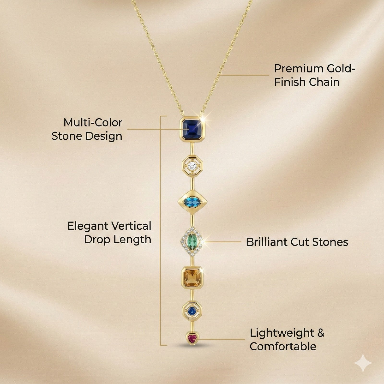 Seven Stone Harmony Gold Pendant Necklace - Image 4