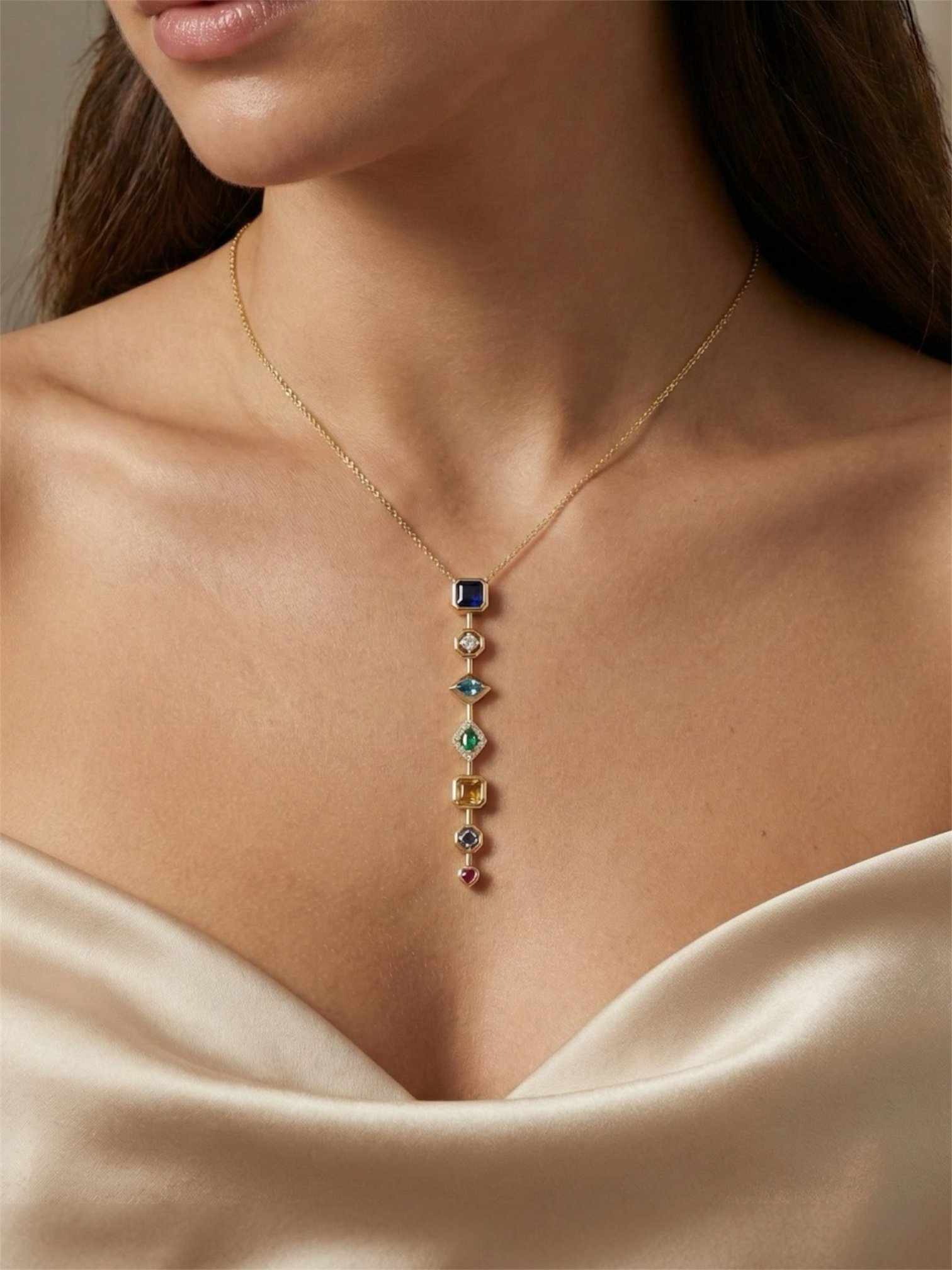 Seven Stone Harmony Gold Pendant Necklace