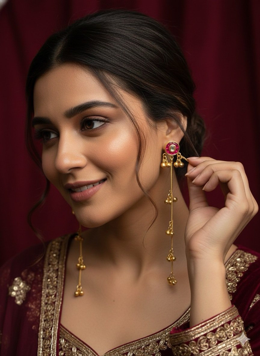 Kashmir Gulnaar Long Dangler Earrings