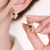 Teddy Bear Stud Earrings with Soft Plush Finish and Bow Detail