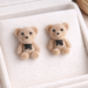 Teddy Bear Stud Earrings with Soft Plush Finish and Bow Detail