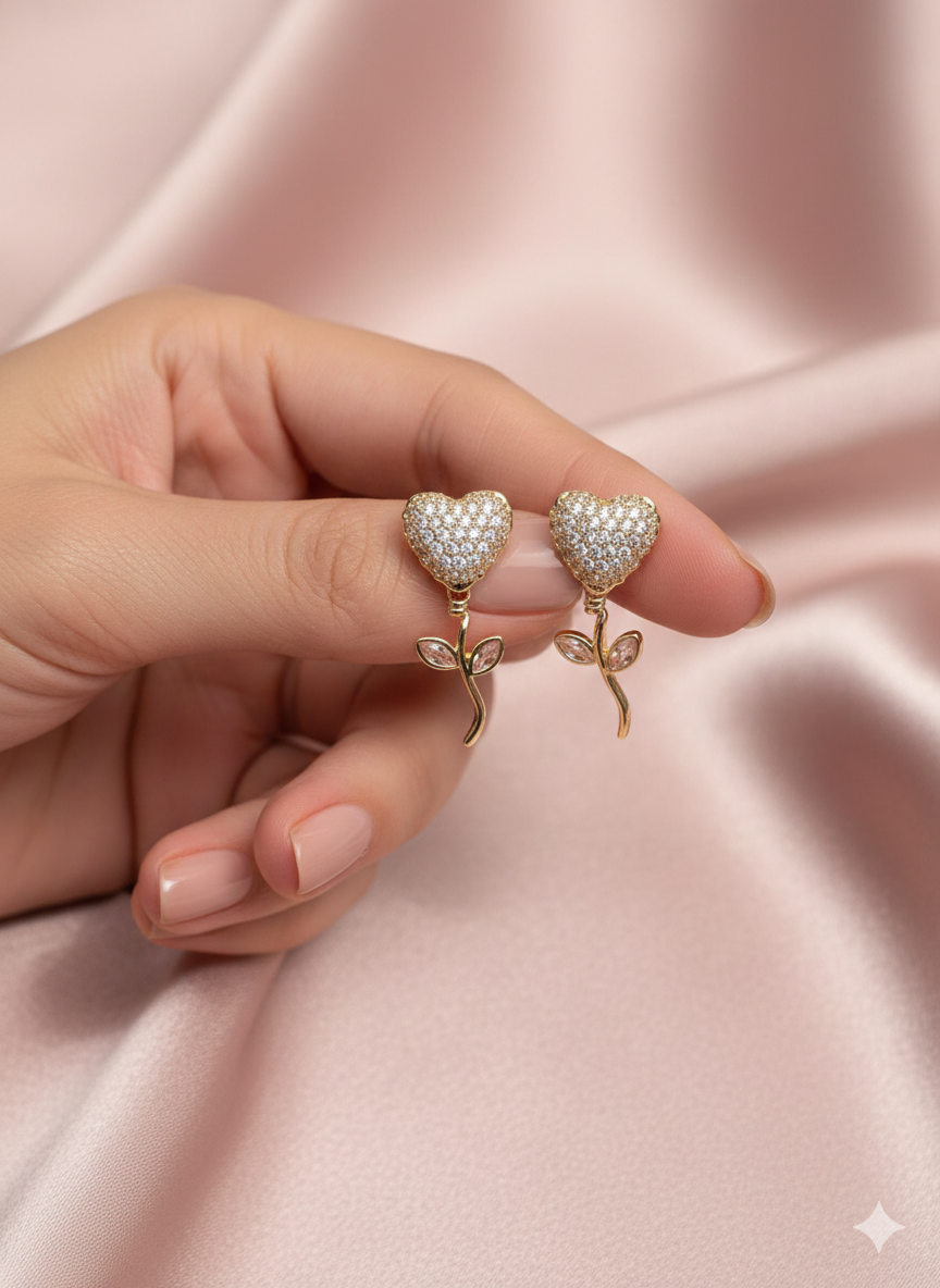 18K Gold Diamond Heart Stud Earrings – Anti Tarnish - Image 3