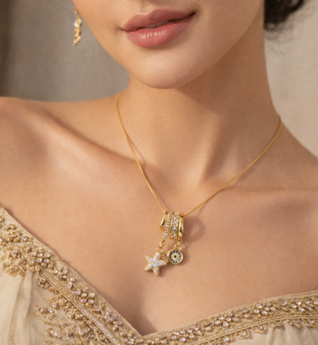 18K Gold Plated Star & Evil Eye Charm Pendant Necklace for Women | Anti-Tarnish Adjustable Chain
