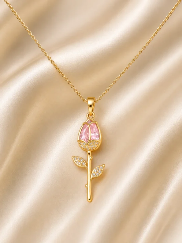 rose design gold pendant necklace for women