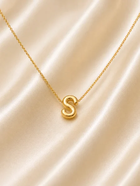 gold S initial pendant necklace for women