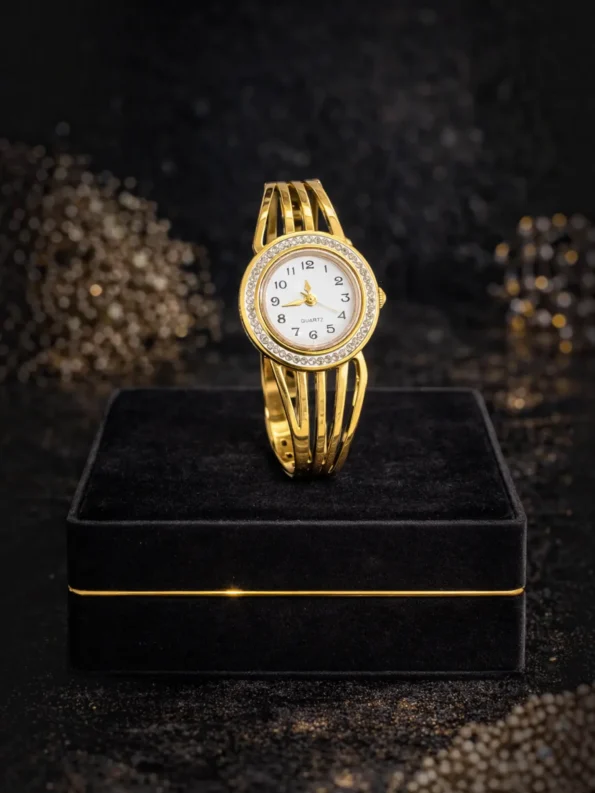 Elegant Crystal Dial Gold Bracelet Watch for Women