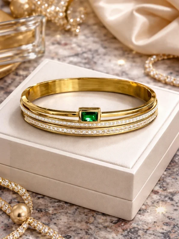 Emerald Green Stone Bracelet for Women Gold Crystal Cuff Bracelet