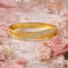 gold bracelet for women with floral design and crystal stones