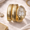 Gold White Dial Women Watch with Crystal Bezel and Ribbed Strap