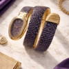 Royal Purple Snake Wrap Bracelet Watch for Women with Crystal Dial