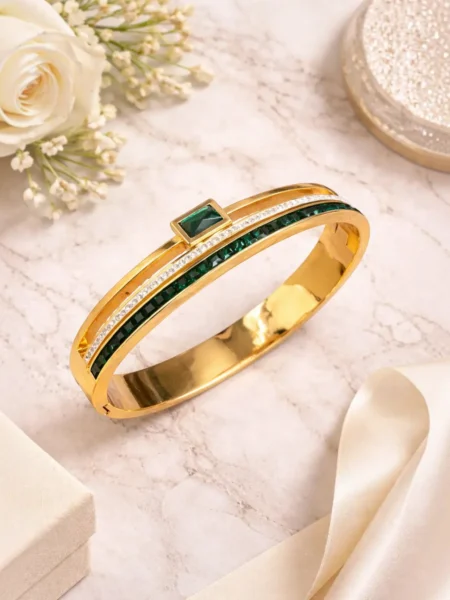 gold emerald stone bracelet for women