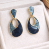 Elegant Blue Marble Drop Stud Earrings for Women with Gold Finish