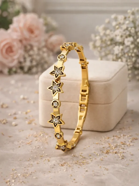 Luxury Gold Star Crystal Statement Bracelet for Women