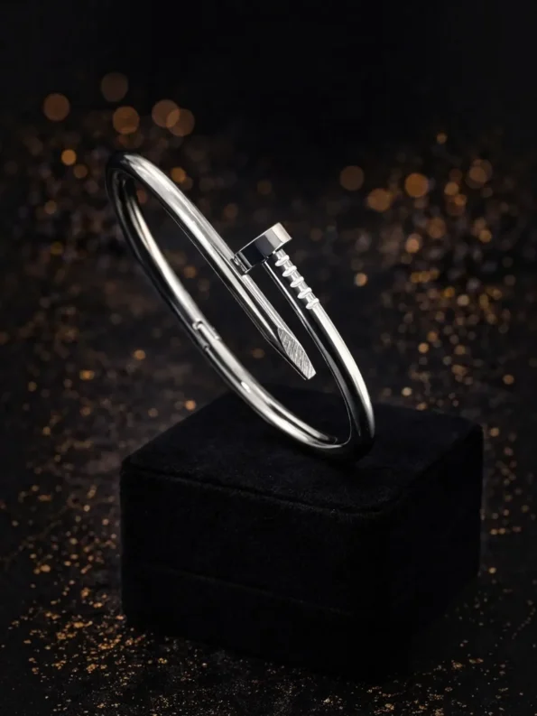 Modern Silver Nail Design Statement Bracelet for Women
