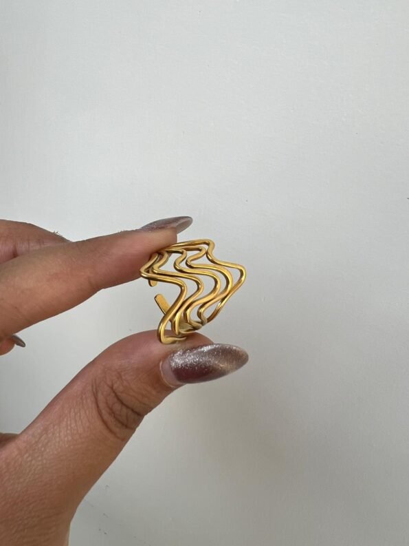 Elegant Gold Wave Adjustable Statement Ring for Women