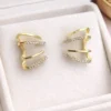 Elegant Crystal Spiral Ear Cuff Earrings for Women with Gold Finish