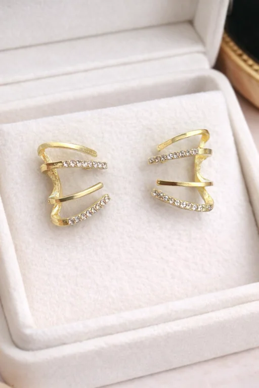 Elegant Crystal Spiral Ear Cuff Earrings for Women with Gold Finish