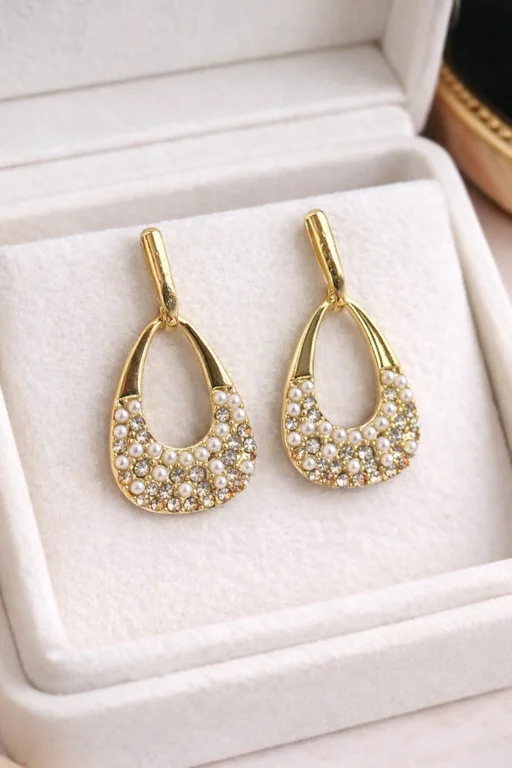 Elegant Gold Pearl Drop Stud Earrings for Women with Pearl Detailing