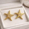 Gold Starfish Pearl Stud Earrings for Women