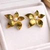 Gold Floral Pearl Stud Earrings for Women
